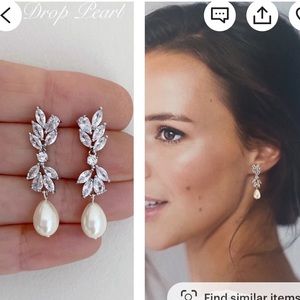 Diamond and Pearl Earrings from Etsy
